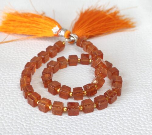 Hessonite Garnet Cube Shape Beads, Hessonite Shape Beads 5 MM, Hessonite Garnet Box Shape Beads, Hessonite Gemstone Shape Beads, Tassel 10" - Image 3