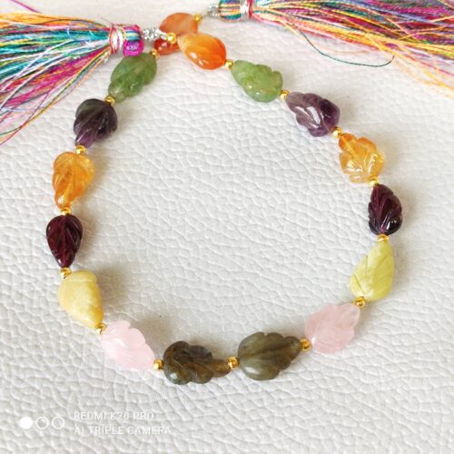 Carnelian Leaf Shape Carving Beads, Garnet Carving Pear Shape Beads, Multi Gemstone Carving Handmade Beads With Tassel 7x11-9x12 MM 8" - Image 3