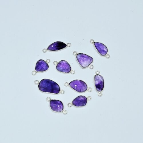 Amethyst Rose Cuts Connector 10x10-10.5x15.5 MM, 925 Silver Connector For Jewelry Making Tools, Gemstone Rose Cuts Connector 10 Pc - Image 3