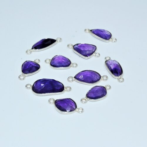 Amethyst Rose Cuts Connector 10x10-10.5x15.5 MM, 925 Silver Connector For Jewelry Making Tools, Gemstone Rose Cuts Connector 10 Pc