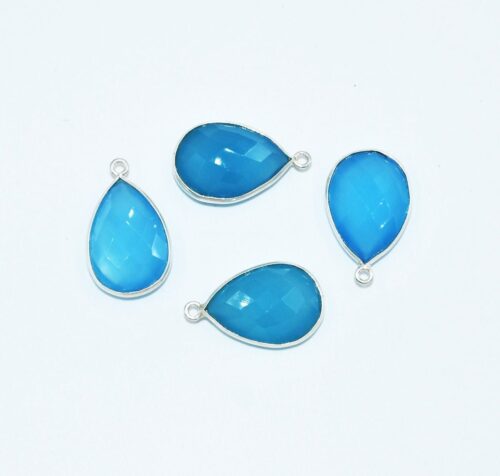 Blue Chalcedony Pear Shape Briolette 12x16 MM, Blue Chalcedony Pendant With 925 Sterling Silver, Gemstone Jewelry For Gift 4 Pc