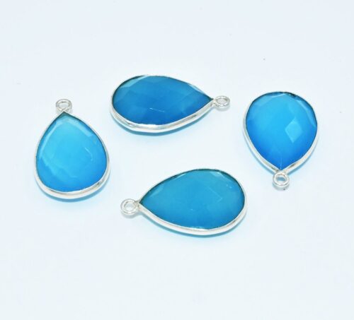 Blue Chalcedony Pear Shape Briolette 12x16 MM, Blue Chalcedony Pendant With 925 Sterling Silver, Gemstone Jewelry For Gift 4 Pc - Image 3