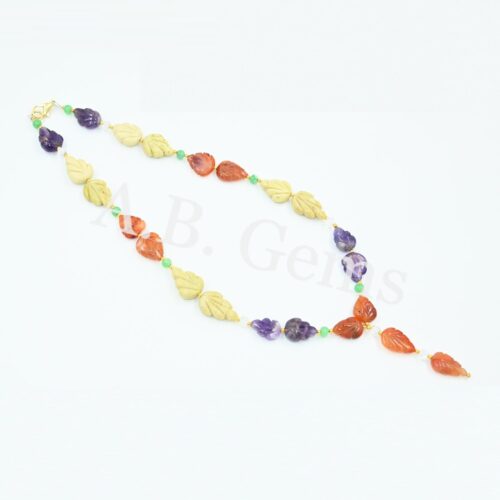 Carnelian Carving Leaf Beads Necklace, Amethyst, Green Aventurine Carving Leaves Necklace, Gemstone Jewelry For Gift 12x16-12x20 MM 18"