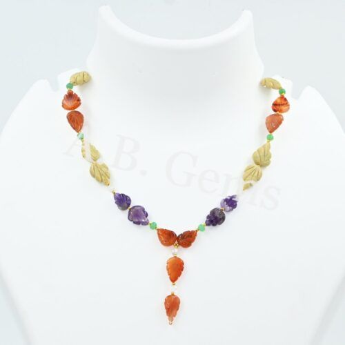 Carnelian Carving Leaf Beads Necklace, Amethyst, Green Aventurine Carving Leaves Necklace, Gemstone Jewelry For Gift 12x16-12x20 MM 18" - Image 2