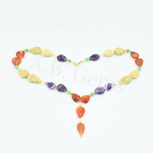 Carnelian Carving Leaf Beads Necklace, Amethyst, Green Aventurine Carving Leaves Necklace, Gemstone Jewelry For Gift 12x16-12x20 MM 18" - Image 3