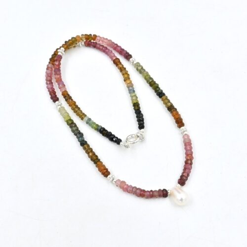 Natural Tourmaline Beads Necklace | Gemstone Art | Stone Jewelry | Freshwater Pearls | Pendants | Fine Jewelry Necklace | Gift 4-4.5 MM 18" - Image 2