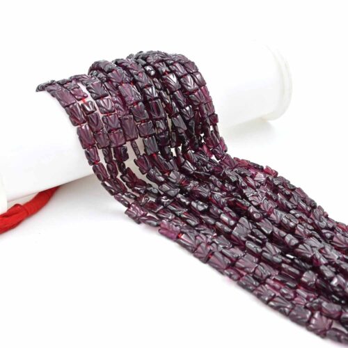 Natural Garnet Carved Rectangle Beads 7x10-8x11mm, Handcrafted Gemstone Beads for Jewelry Display, 13" Loose Garnet Beads Strand