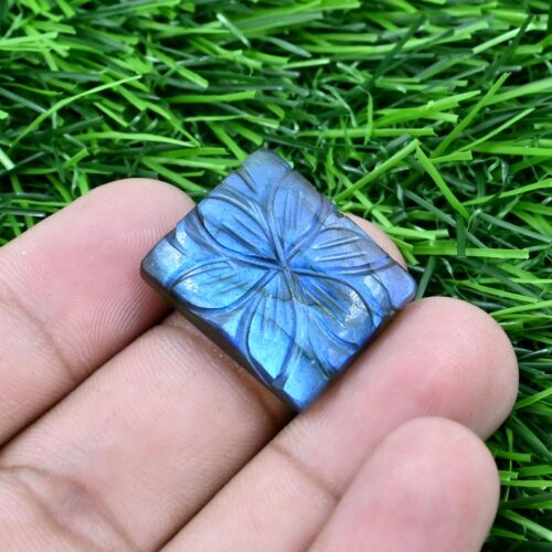 Labradorite Square Carving 18x20 MM | Natural Gemstone For Making Jewelry | Healing Crystal | Handcrafted Stone for Jewelry & Decor 1 Pc - Image 2