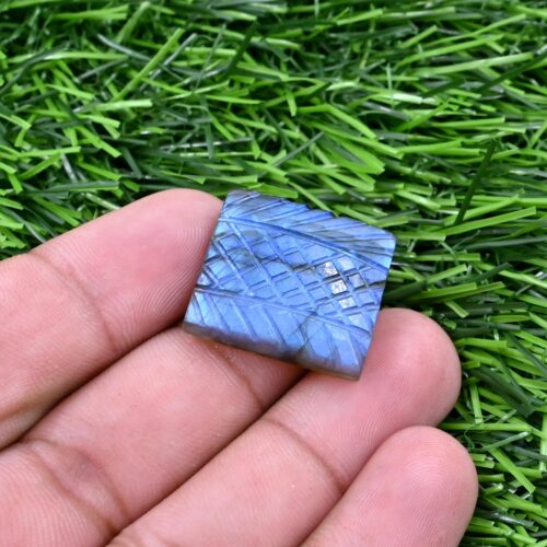 Labradorite Square Shape Carving Stone 18x20 MM | Natural Healing Crystal Loose Stone | Blue Flash Handcrafted Stone For Making Jewelry 1 Pc