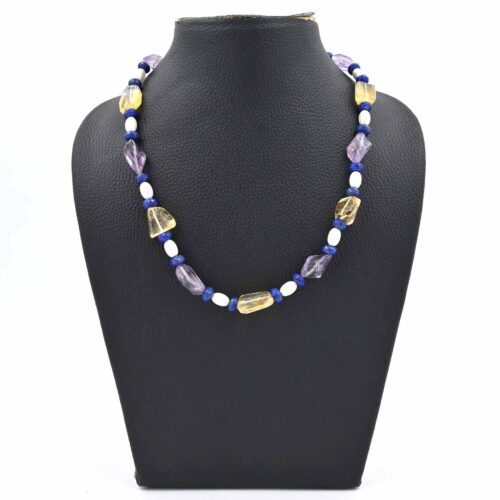 Citrine Nugget Beads Necklace, Genuine Amethyst Nuggets Bead Necklaces, Lapis Lazuli Faceted Round Beads, Natural Gemstone Beaded Necklace