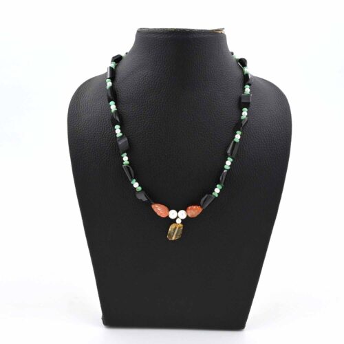 Black Spinel Faceted Nugget Beads Necklace Elegant Orange Carnelian Carved with Citrine Pendant Jewelry Handmade Beaded Necklace for Women