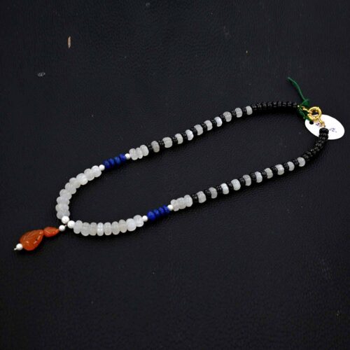 White Moonstone Pumpkin Beads Necklace, Lapis Lazuli Faceted Beads, Black Spinel Melon Shape Beads with Carnelian Carved Pendant Jewelry