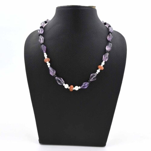 Natural Amethyst Faceted Nugget Necklace - Purple Gemstone Beads Statement Jewelry - Handcrafted Black Spinel Necklace Anniversary Gifts