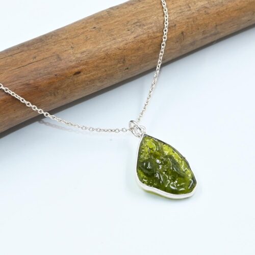 Authentic Moldavite Pendant Necklace, Genuine Moldavite Crystal, Sterling Silver Jewelry, Healing Stone for Spiritual Growth, Transformation Necklaces