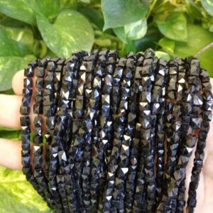 Black Spinal Box Faceted Beads Natural Handmade Loose Gemstone 3-4 MM Length 8"