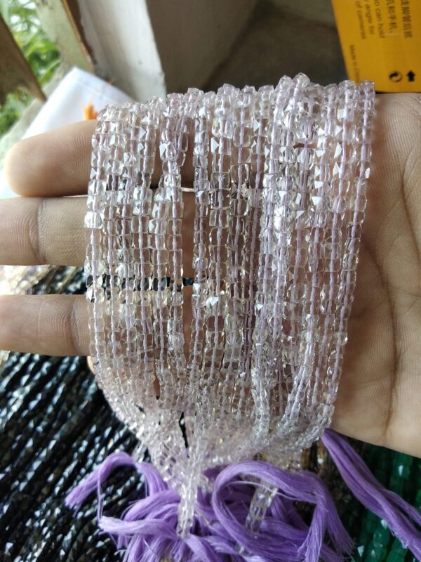 Amethyst Box Faceted Beads Handmade Loose Gemstone Purple Cube Beads 3-5 MM Length 8"
