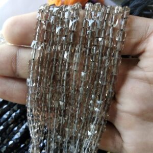 Smokey Box Faceted Beads Crystal Quartz Handmade Loose Gemstone 3-5 MM Length 8"