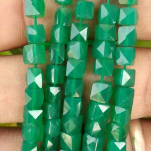 Green Onyx Box Faceted Beads Natural loose Gemstone Cube Beads 4-5 MM Length 8"