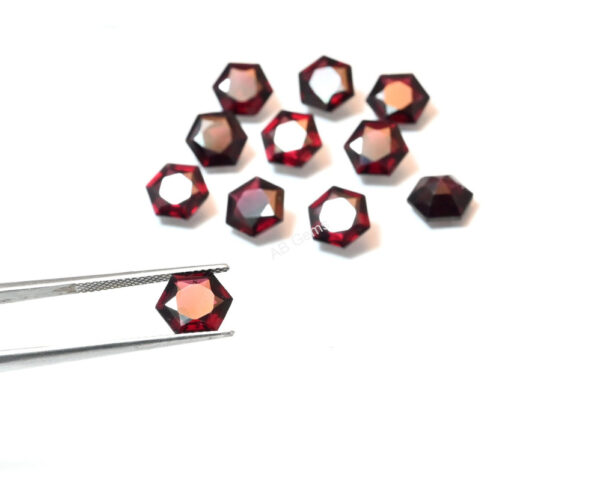 Garnet Hexagon Gemstone Cuts 12 MM, Garnet Handmade Star Facet Cuts, Garnet Six Corner Loose Cuts 4 Pc - Image 2