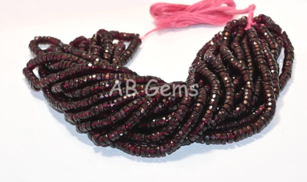Garnet Round Heishi Beads 5-5.5 MM, Garnet Gemstone Faceted Heishi Beads, Garnet Handmade Tyre Beads, Garnet Loose Beads 16" - Image 2