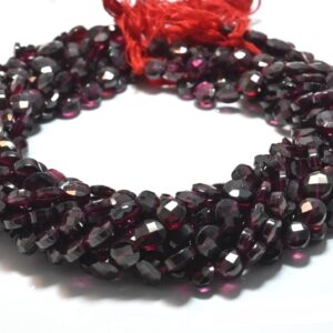 Garnet Faceted Coin Shape Beads, Garnet Gemstone Round Shape Beads 6.5-8 MM, Garnet Handmade Loose Beads 13"