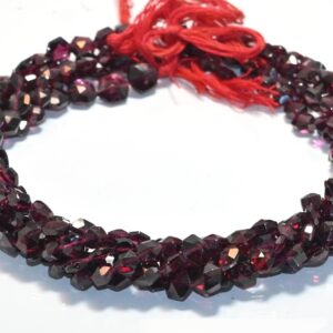 Garnet Hexagon Shape Beads, Garnet Faceted Six Corner Beads 5-7 MM, Garnet Gemstone Handmade Beads 13"