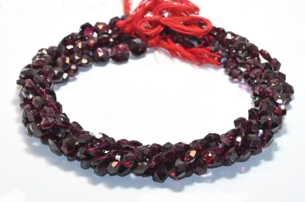 Garnet Hexagon Shape Beads, Garnet Faceted Six Corner Beads 5-7 MM, Garnet Gemstone Handmade Beads 13"