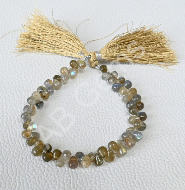 Labradorite Drop Shape Beads 4x6-4.5x6.5 MM, Labradorite Gemstone Handmade Drop Beads, Labradorite Side Drilled Loose Beads 7"