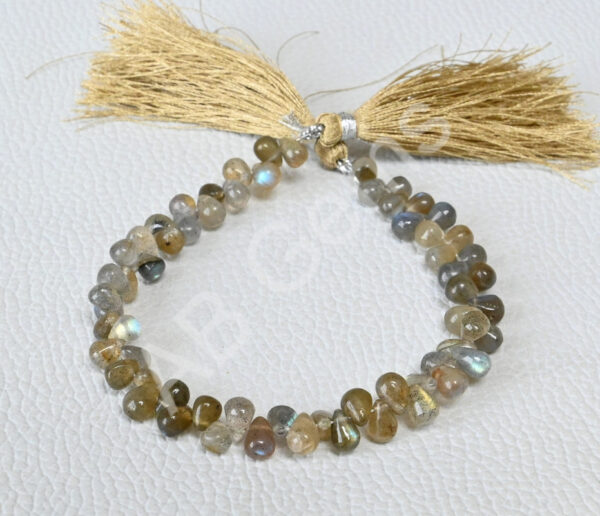 Labradorite Drop Shape Beads 4x6-4.5x6.5 MM, Labradorite Gemstone Handmade Drop Beads, Labradorite Side Drilled Loose Beads 7" - Image 2