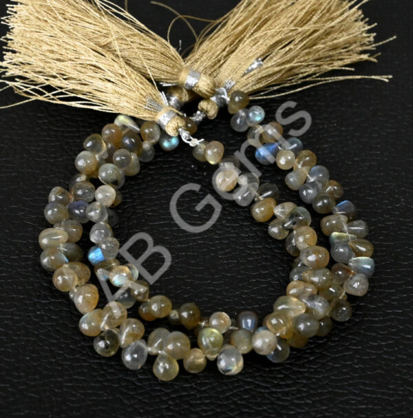 Labradorite Drop Shape Beads 4x6-4.5x6.5 MM, Labradorite Gemstone Handmade Drop Beads, Labradorite Side Drilled Loose Beads 7" - Image 3
