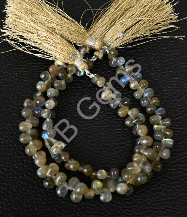 Labradorite Drop Shape Beads 4x6-4.5x6.5 MM, Labradorite Gemstone Handmade Drop Beads, Labradorite Side Drilled Loose Beads 7" - Image 4