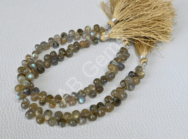 Labradorite Drop Shape Beads 4x6-4.5x6.5 MM, Labradorite Gemstone Handmade Drop Beads, Labradorite Side Drilled Loose Beads 7" - Image 6