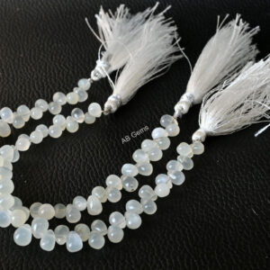 White Moonstone Drop Beads, Moonstone Gemstone Shape Beads 5x7-6x7.5 MM, White Moonstone Loose Beads 7"
