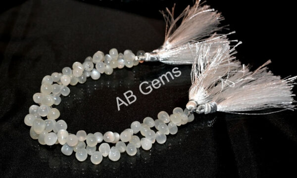 White Moonstone Drop Beads, Moonstone Gemstone Shape Beads 5x7-6x7.5 MM, White Moonstone Loose Beads 7" - Image 4
