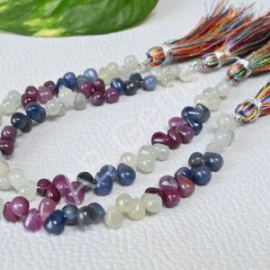 Multi Sapphire Drop Beads, Multi Sapphire Smooth Beads 4x5.5-4.5x6 MM, Sapphire Handmade Drop Beads 7"