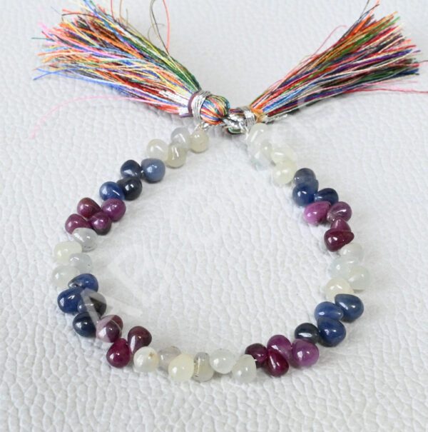 Multi Sapphire Drop Shape Beads, Multi Sapphire Smooth Beads 4.5x5.5-4.5x6.5 MM, Multi Sapphire Side Drilled Beads 7" - Image 2