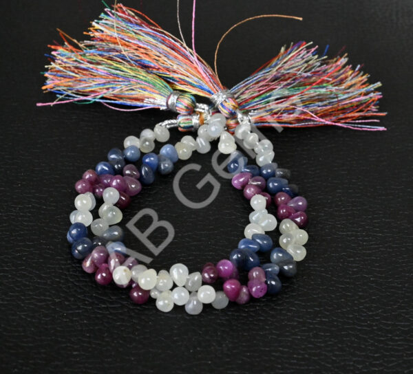Multi Sapphire Drop Shape Beads, Multi Sapphire Smooth Beads 4.5x5.5-4.5x6.5 MM, Multi Sapphire Side Drilled Beads 7" - Image 3