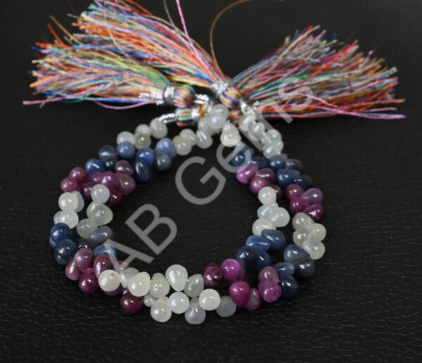 Multi Sapphire Drop Shape Beads, Multi Sapphire Smooth Beads 4.5x5.5-4.5x6.5 MM, Multi Sapphire Side Drilled Beads 7" - Image 4