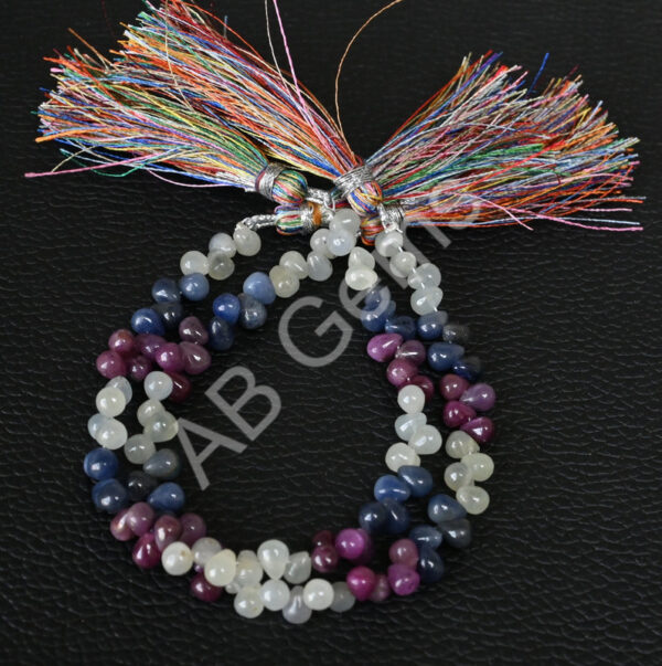 Multi Sapphire Drop Shape Beads, Multi Sapphire Smooth Beads 4.5x5.5-4.5x6.5 MM, Multi Sapphire Side Drilled Beads 7" - Image 5