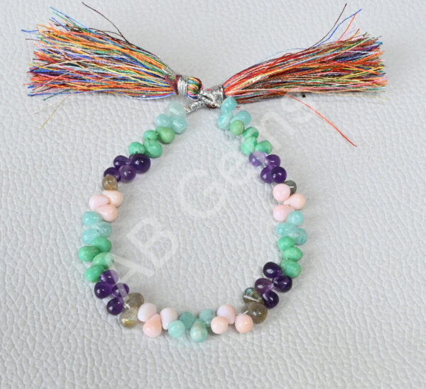 Gemstone Drop Shape Beads, Amazonite, Chrysoprase, Amethyst, Labradorite, Pink Opal Multi Gemstone Drop Beads 7" - Image 2