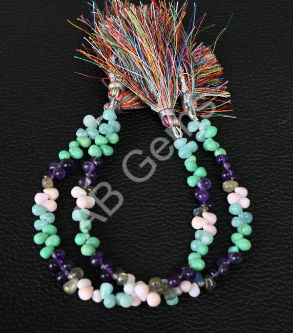 Gemstone Drop Shape Beads, Amazonite, Chrysoprase, Amethyst, Labradorite, Pink Opal Multi Gemstone Drop Beads 7"