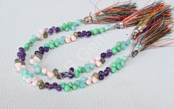 Gemstone Drop Shape Beads, Amazonite, Chrysoprase, Amethyst, Labradorite, Pink Opal Multi Gemstone Drop Beads 7" - Image 4
