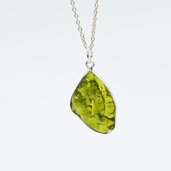 Genuine Moldavite Rough Stone Pendant – Uncut Green Tektite Necklace
