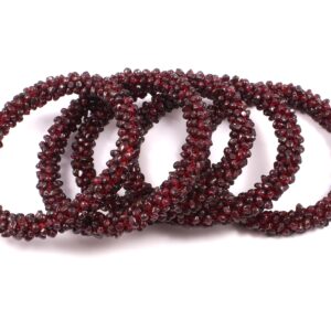 Garnet Bangle Cuff Bracelet Garnet Rope Beads Bangle Garnet Bangle Bracelet 2.4"