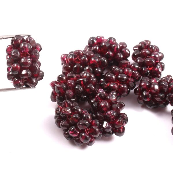 Garnet Beads Braided Berry, Garnet Designer Beaded Pulp, Garnet Beads For Vintage Jewelry Making 25 MM 10 Pc. - Image 2