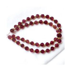 Garnet Round Smooth Beads With Gold Plated Pearls_Garnet Gemstone Beads_Garnet Coin Beads For Beautiful Bracelet And Jewelry 5.5MM 7"