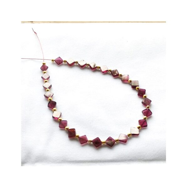 Natural Garnet Square Loose Beads_Garnet Gemstone Kite shape Beads With Gold Plated Pearls 5.50-6.00 MM 7" - Image 2