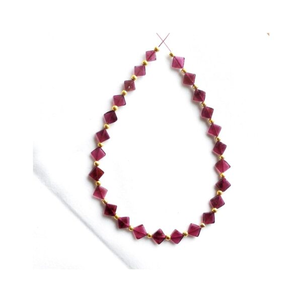 Natural Garnet Square Loose Beads_Garnet Gemstone Kite shape Beads With Gold Plated Pearls 5.50-6.00 MM 7"