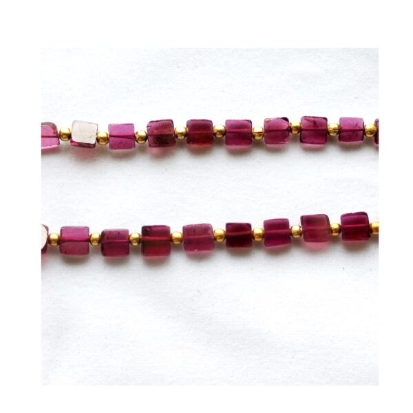 Garnet Square shape Beads_Garnet Gemstone Square Loose Beads With Gold Plated Pearls 4.50-5.0 mm 7" - Image 3