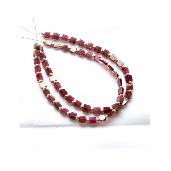 Garnet Square shape Beads_Garnet Gemstone Square Loose Beads With Gold Plated Pearls 4.50-5.0 mm 7" - Image 2